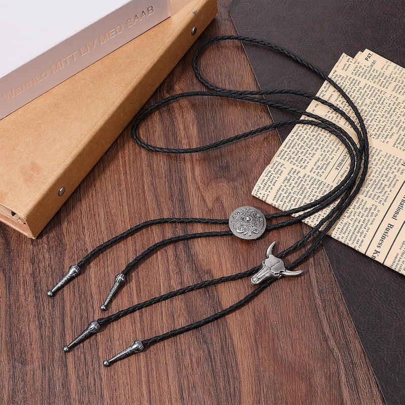 ElevateTech 2 Pcs Bolo Tie for Men, Western Cowboy Tie Necklace Handmade Leather Necktie Retro Style Bolo Ties for Women - Image 5